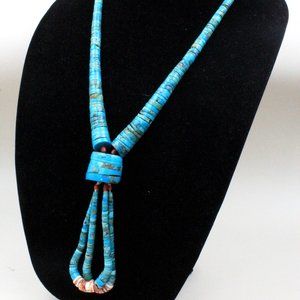 Vintage Santo Domingo Old Pawn 1960's Heishi Bead Turquoise Large Jacla Necklace